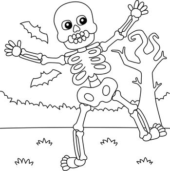 A cute and funny coloring page of a dancing skeleton. Provides hours of coloring fun for children. To color, this page is very easy. Suitable for little kids and toddlers.