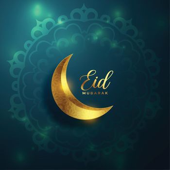 eid mubarak golden moon on shiny mandala background