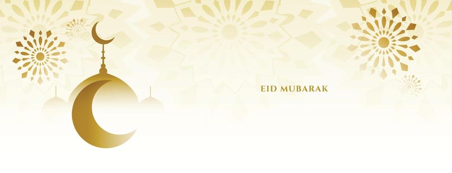 nice eid festival wishes banner with moon and mosque design