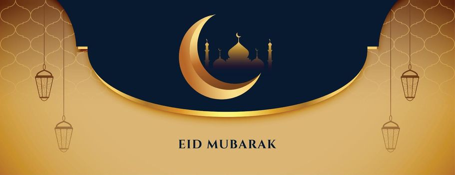 realistic eid mubarak festival banner with moon and islamic decoration