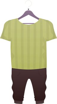 T-shirt and shorts. A set of children's clothes for a boy. Isolated on white background. Vector illustration in cartoon style.