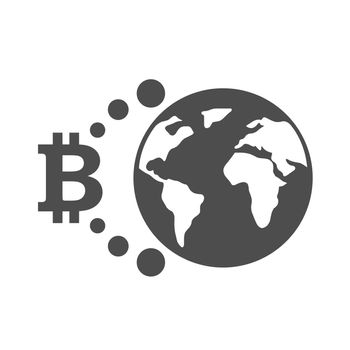 bitcoin worldwide silhouette vector icon isolated on white. bitcoin cryptocurrency icon for web, mobile apps, ui design and print