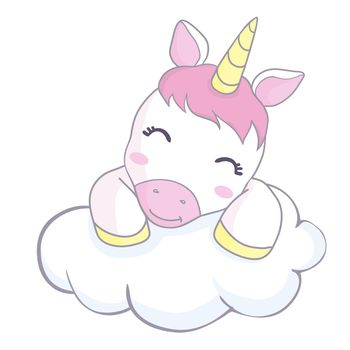 Cute sweet pony unicorn and rainbow. Girly flat vector cartoon hand drawings. Fairy character, cute, animals, horse. Pony cute and very beautiful.