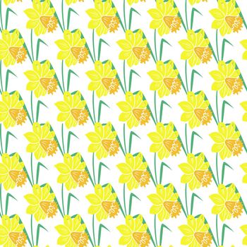 Bright floral seamless pattern. Background with yellow daffodils vector illustration. Flowers template for wallpaper, fabric and packaging. Natural botanical model for design