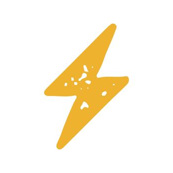 Hand drawn minimalist yellow lighting storm symbol of summer rainy weather or abstract arrow grunge texture vector illustration. Monochrome electricity thunderstorm charge logotype isolated