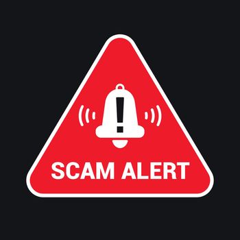 triangular red emblem caution scam. flat vector illustration