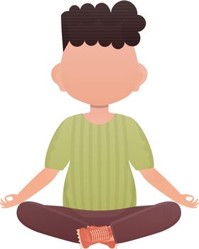 Little boy is engaged in meditating. Isolated. Cartoon style. Vector illustration
