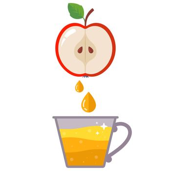 squeeze juice from apples into a glass. fruit juicer. flat vector illustration.