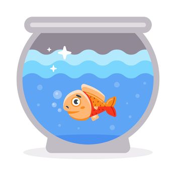 goldfish in a round aquarium. domestic water pet. flat vector illustration.