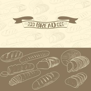 Packaging design of bread products. In a vintage style