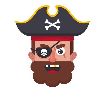 angry pirate with a beard and a hat. sea robber. flat vector illustration.