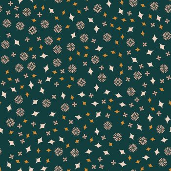 Boho Tiny stars and flowers ethnic seamless pattern. Folk surface background for wrapping, textile and wallpapers. Vector illustration
