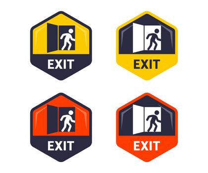 emergency exit icons set. fire evacuation mark. flat vector illustration.