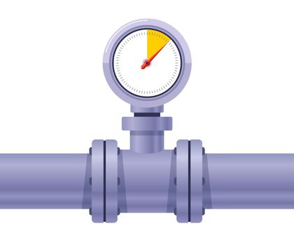 a device for measuring pressure in a pipe. the meter shows the water consumption in the house. flat vector illustration.