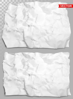 Wrinkled crumpled realistic empty white paper texture. On gray background. Template for text banners products or business cards. Layered vector set.