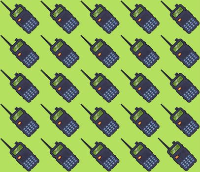 pattern portable walkie-talkie on a green background. flat vector illustration.
