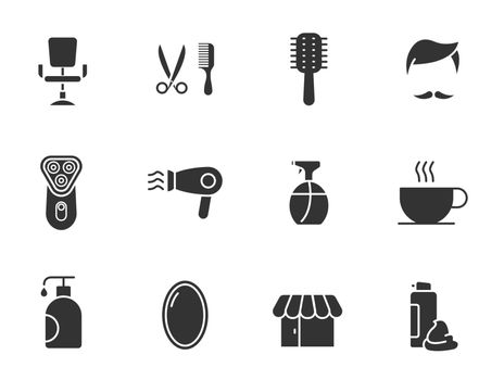 barber shop silhouette vector icons isolated on white background. haircut saloon icon set for web, mobile apps, ui design and print