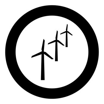 Wind generators turbine power Windmill clean energy concept icon in circle round black color vector illustration image solid outline style simple