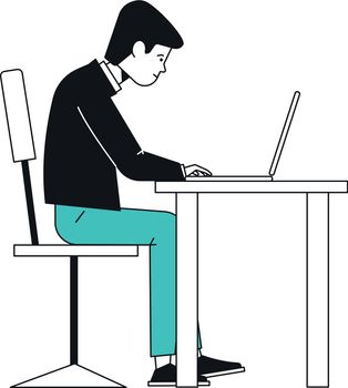 Office work. Man working at computer. Remote workspace. Vector illustration