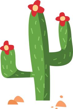 Cute cactus with flower. Blossom succulent in desert. Vector illustration