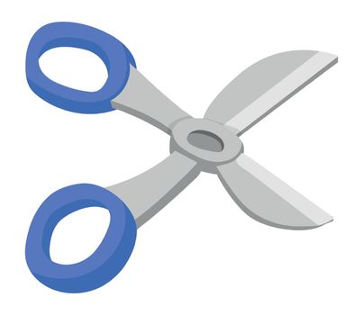 Scissors icon. Blue plastic kid cutting tool isolated on white background