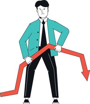 Men holding red arrow. Crisis management concept. Vector illustration