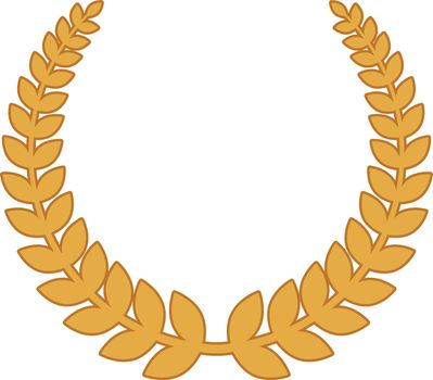 Honor symbol. Round golden laurel wreath badge isolated on white background