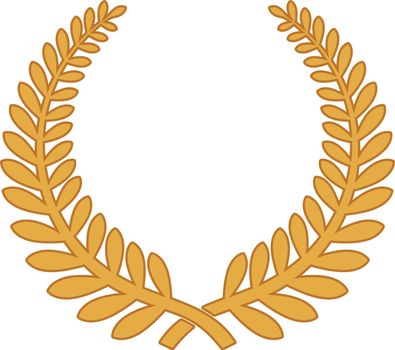 Laurel wreath insignia. Ancient honor golden symbol isolated on white background