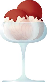 Sundae glass icon. Frozen sweet balls. Cold dessert isolated on white background