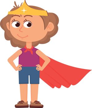 Girl in superhero costume. Superpower kid. Wonder child isolated on white background