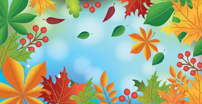 Realistic autumn foliage, background with bokeh - Vector illustration