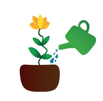 watering can watering a flower vector illustration
