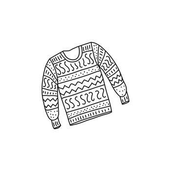 Doodle outline sweater in Scandinavian style isolated on white background.