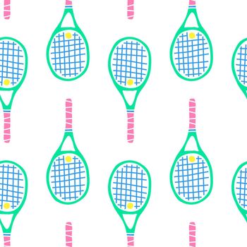 Simple seamless pattern with doodle colorful big tennis rackets.