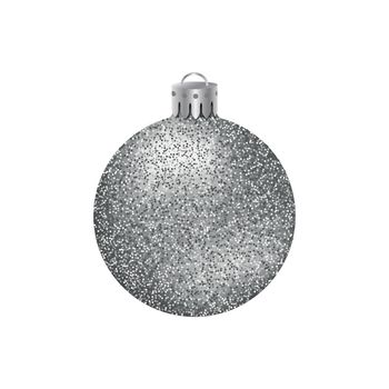 Realistic silver Christmas ball or bauble with glitter texture isolated on white background.