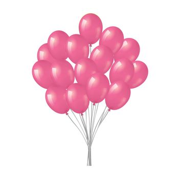 Big bunch of pink realistic helium balloons isolated on white background.