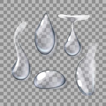 Set Of Transparent Realistic Pure Clear Water Drops. EPS10 Vector