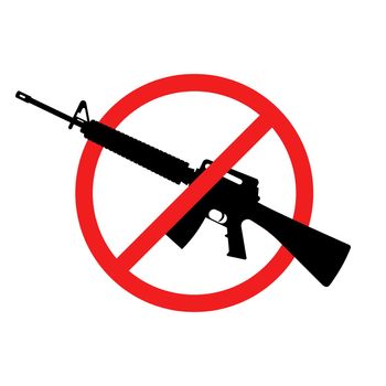 No rifle sign. No weapons sign. No guns icon. Red round prohibition sign. Vector illustration.
