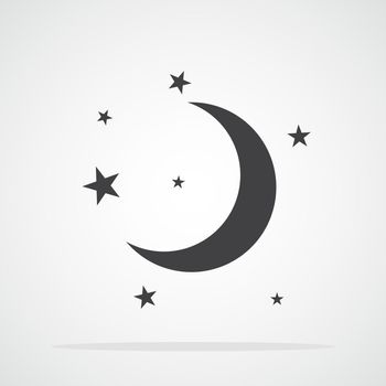 Gray moon and stars icon isolated. Vector illustration. Sleep or dream concept