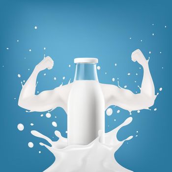 Realistic Transparent Clear Milk Bottle Advertising Template. EPS10 Vector