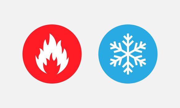 Warmth and cold. Heat fire and frozen snow sign. Vector EPS 10