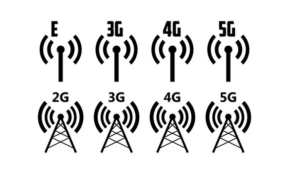 Antenna mobile and radio icon set. Connection quality Vector EPS 10