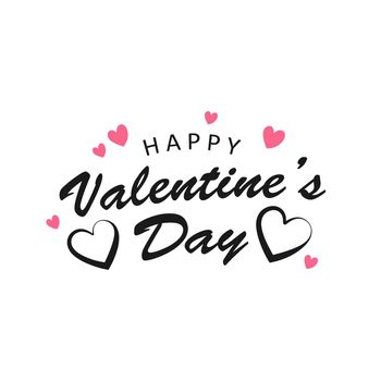 Happy Valentines Day vector poster with handwritten calligraphy text and hearts.