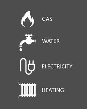 Public utility icon vector set isolated on white background. Symbols of fire water electric and heating Vector EPS 10