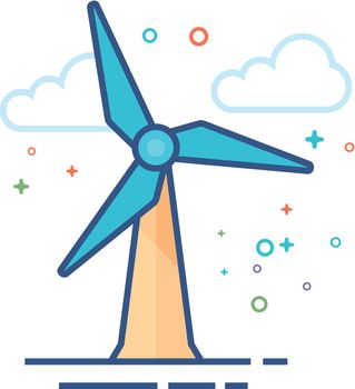 Wind turbine icon in outlined flat color style. Vector illustration.
