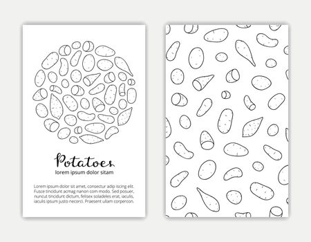 Card templates with doodle outline potatoes. Used clipping mask.