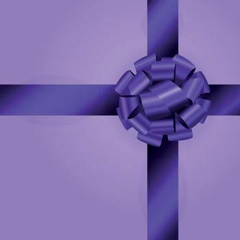 Lavender background with realistic glossy violet gift bow and ribbon.