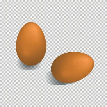 Brown realistic eggs with shadow isolated on transparent background.