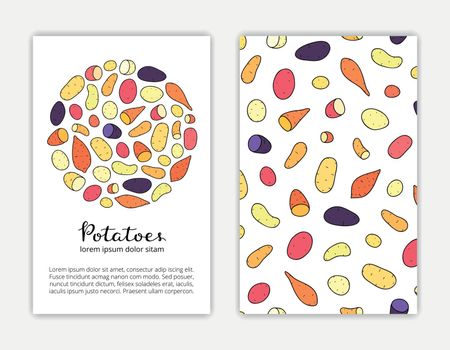 Card templates with doodle colorful potatoes. Used clipping mask.