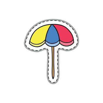 Beach parasol sticker or patch in doodle style isolated on white background.